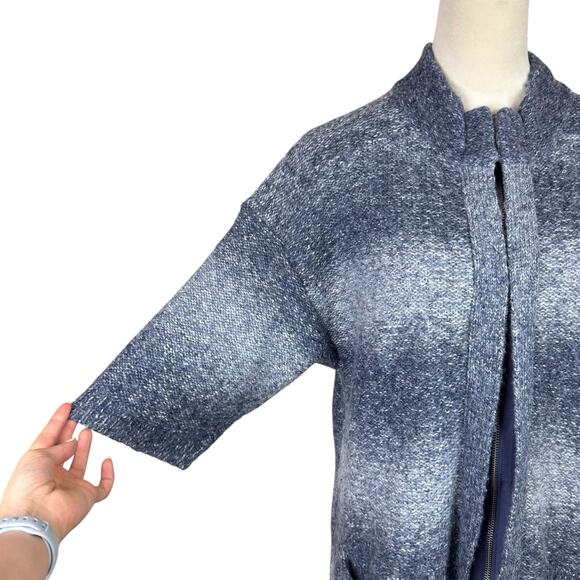Chico's Sz 2 Blue Gray Knit Wool Blend Zip Up Long Cardigan Layering Sweater - Picture 7 of 12
